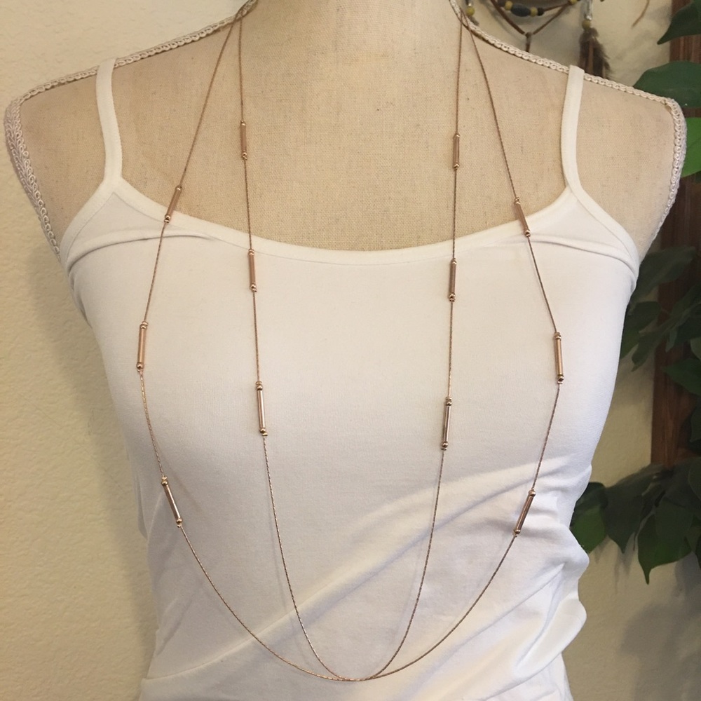 Rose gold tone double strand bar necklace chain